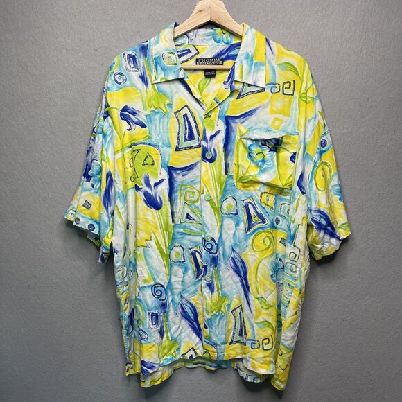 L'Homme Vintage Mens Hawaiian Abstract Short-Sleeve Button-Up Shirt L - Picture 1 of 5